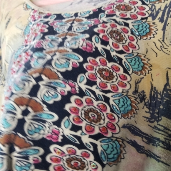 Vtg 90s y2k floral mixed print embellished shirt - Picture 8 of 9